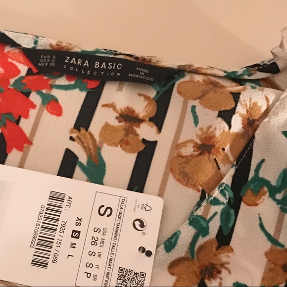 NWT Zara Floral Striped Crossed-Front Blouse - Picture 7 of 8